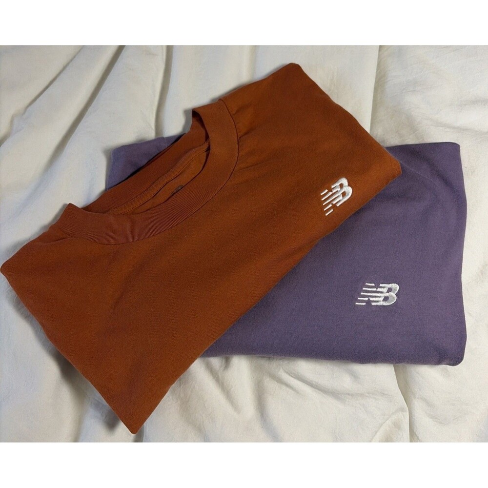 New Balance Essentials Shirt, Lot of 2 Orange, Lavender Size L 100% Cotton logo